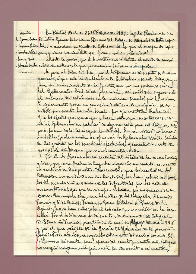 Acta de la Junta de Gobierno. 22 de febrero de 1937.